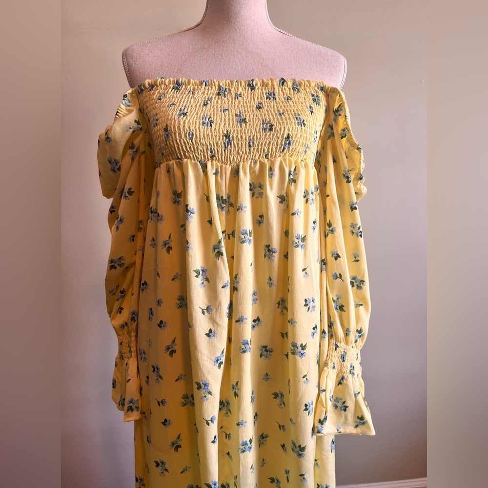 We Wore What Off Shoulder Smocked Dress Medium